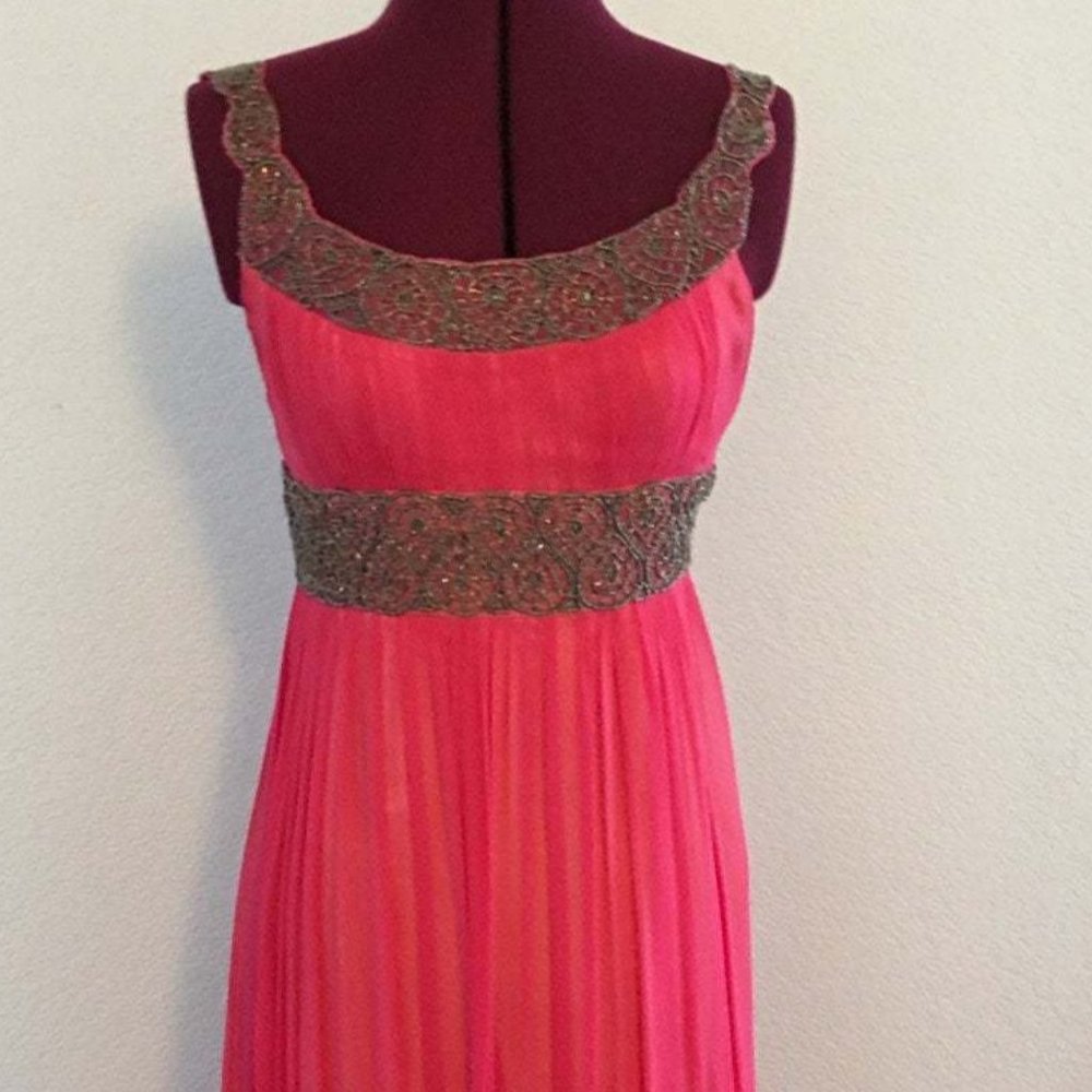 Vintage Papell Boutique Beaded Silk Maxi Dress Prom Gown